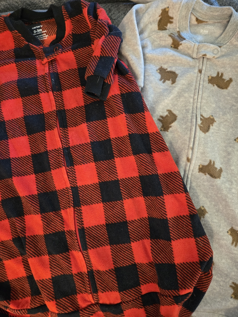 Buffalo Plaid & Brown Bear Sleep Sacks 0-3 Months